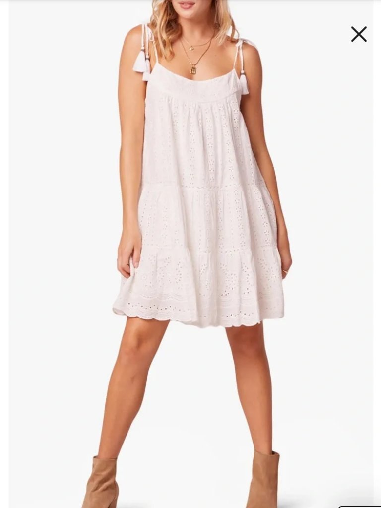 B.O.G. Collective Pearl Embroidered Eyelet Cotton Shift Sundress In White, Med